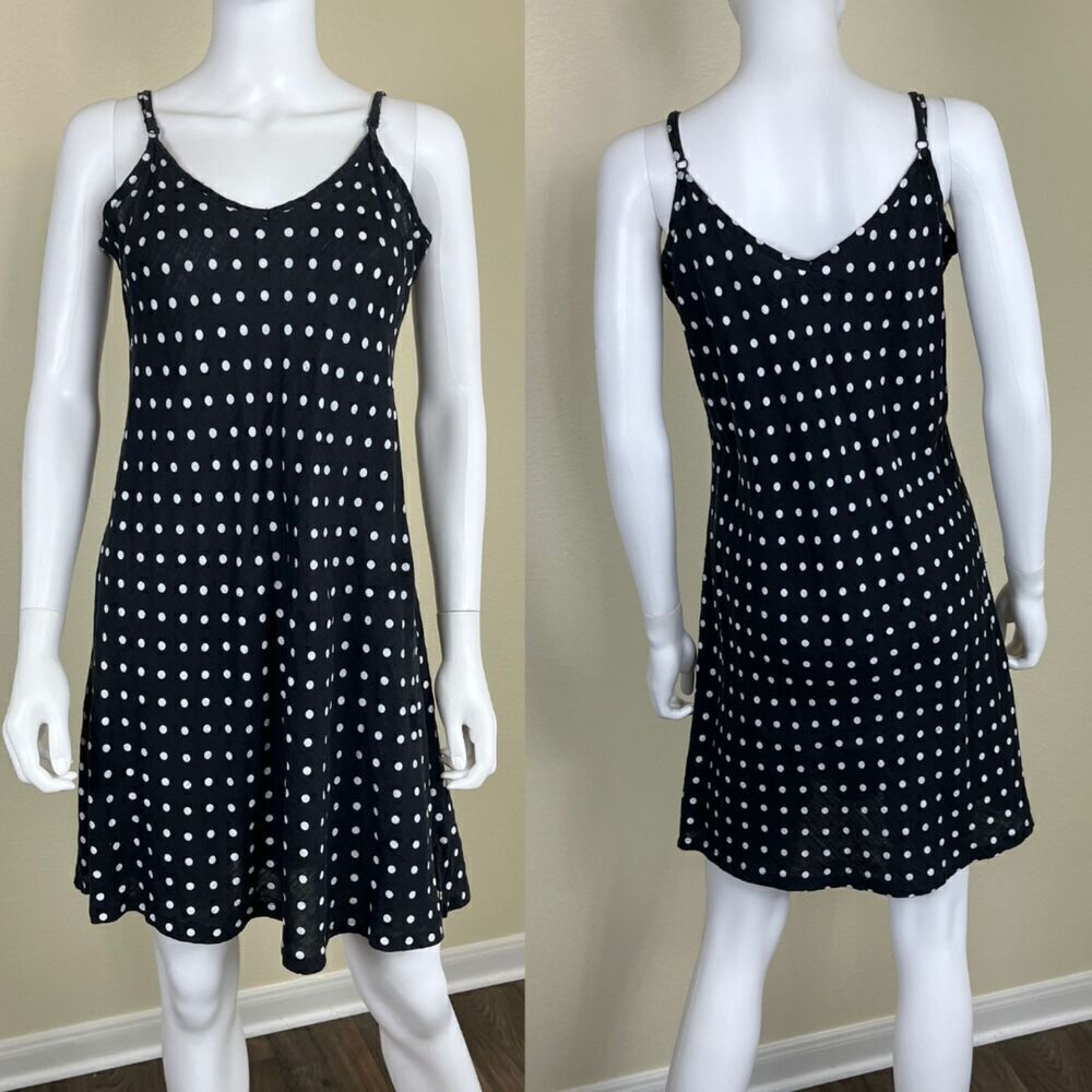 Flax Women's Size M Linen Black Polka Dot Fit & Flare Pullover Mini Dress Tunic